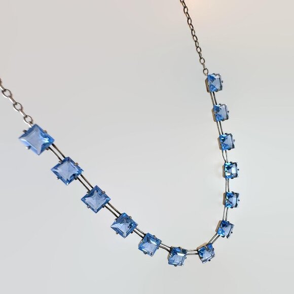 Vintage Art Deco Necklace Sterling Silver: Antique, Blue Glass Faceted - Picture 4 of 6